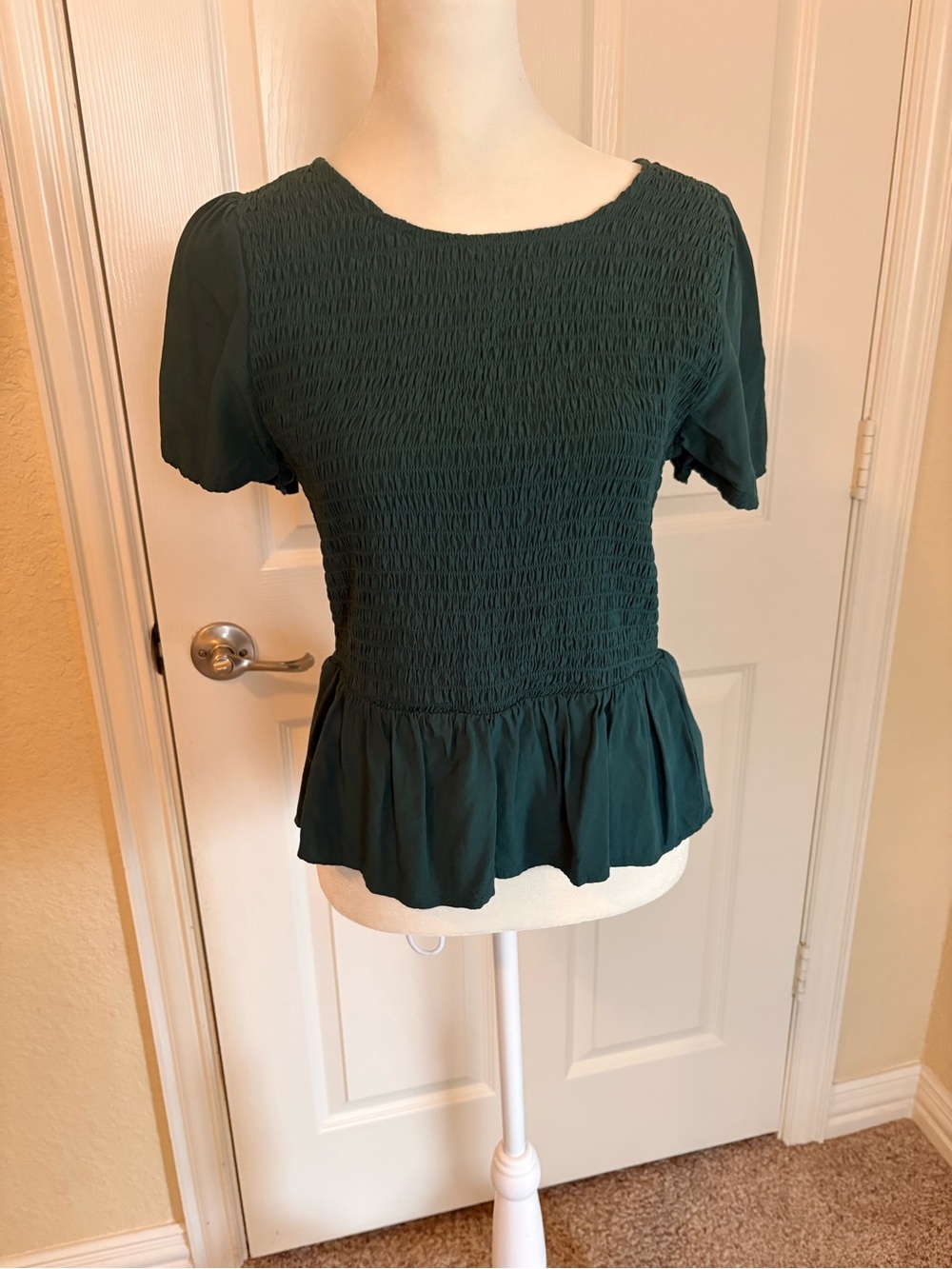 Old Navy Green Smocked Peplum Blouse